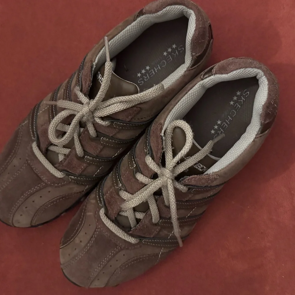 Skechers Brown Leather Walking Sneakers | Size 6.5 - Picture 1 of 7